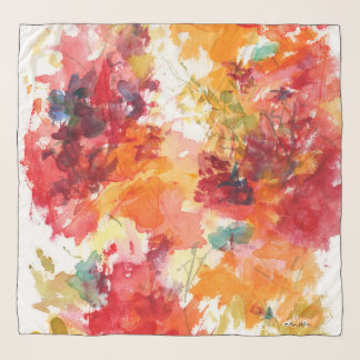 Bright Orange Red Floral Watercolor Painting  Scarf