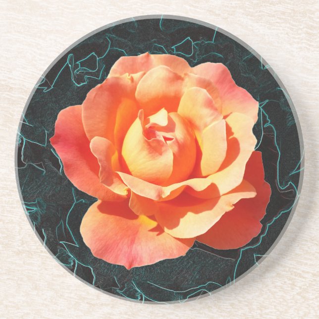 Bright orange rose drink coaster (Front)