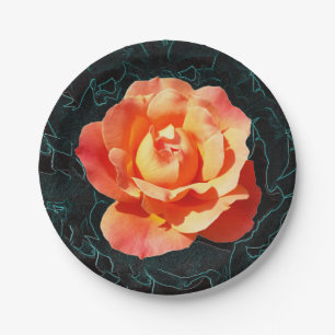 Bright orange rose paper plates