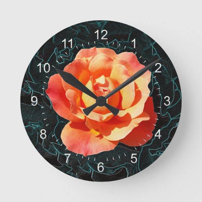 Bright orange rose round clock (Front)