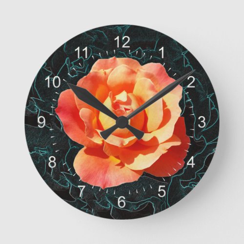 Bright orange rose round clock