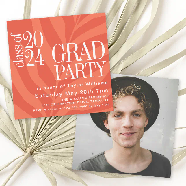 Bright Orange Simple Colorful Grad Party Invitation | Zazzle