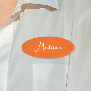 Bright Orange Simple First Name Script Name Tag
