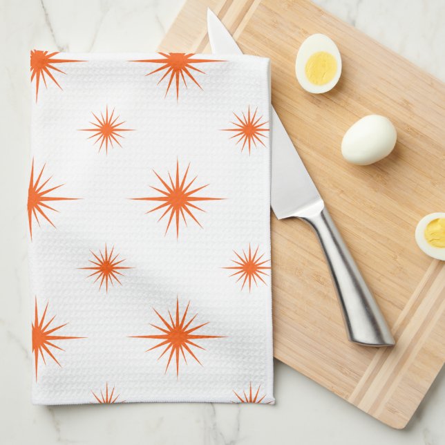 Bright Orange Starburst Pattern Retro Mid Century Kitchen Towel (Quarter Fold)