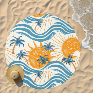Bright Orange Suns and Waves Beach Towel