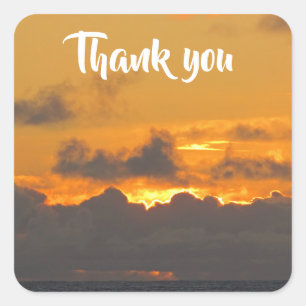 Bright Orange Sunset Over the Pacific Thank You Square Sticker