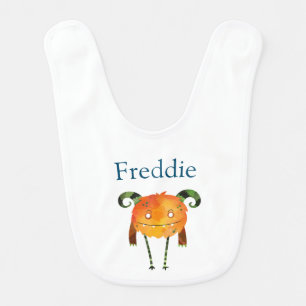 Bright orange super cute personalised Monster Baby Bib