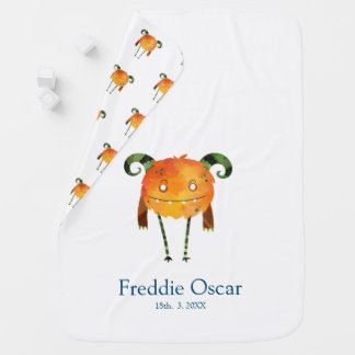Bright orange super cute personalised Monster Baby Blanket