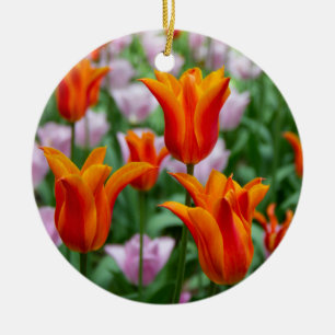 Bright orange tulips in the park ceramic ornament