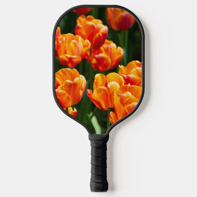 Bright orange tulips in the park   pickleball paddle (Front)