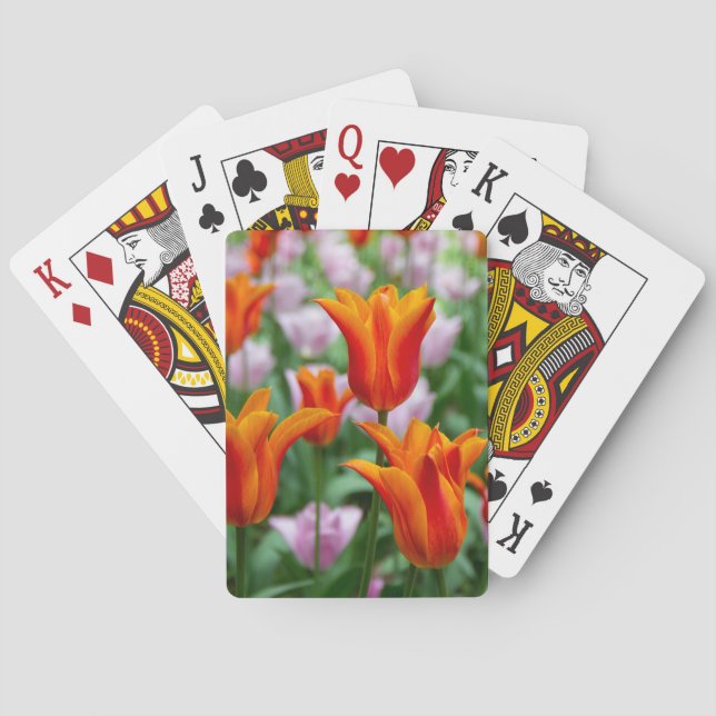 Bright orange tulips in the park      poker cards (Back)