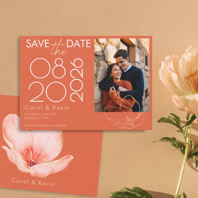 Bright orange Verona sunset Photo wedding Save The Date (Creator Uploaded)