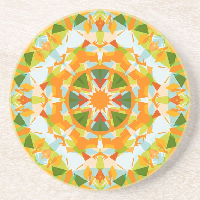 Bright Orange Vibrant Green Star Boho Maximalist Coaster (Front)