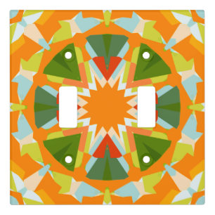 Bright Orange Vibrant Green Star Boho Maximalist Light Switch Cover