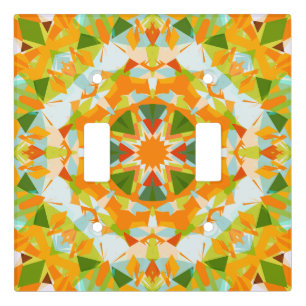 Bright Orange Vibrant Green Star Boho Maximalist Light Switch Cover