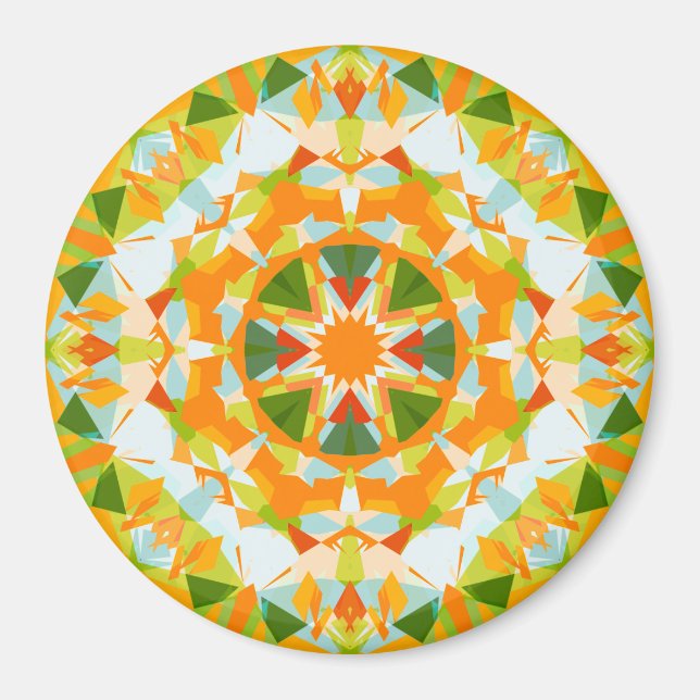 Bright Orange Vibrant Green Star Boho Maximalist Magnet (Front)
