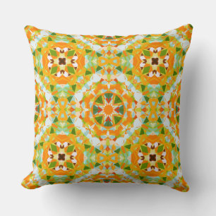 Bright Orange Vibrant Green Star Boho Maximalist Throw Pillow