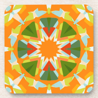 Bright Orange Vibrant Green Star Kitsch Eclectic Beverage Coaster