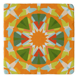 Bright Orange Vibrant Green Star Kitsch Eclectic Trivet