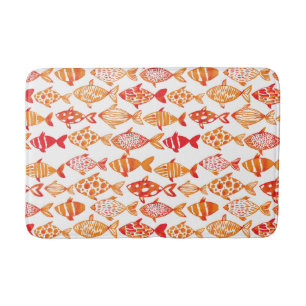 Bright Orange Watercolor Fish Pattern Bathroom Mat