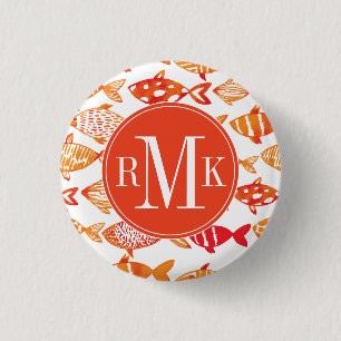 Bright Orange Watercolor Fish Pattern Button