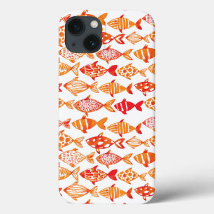 Bright Orange Watercolor Fish Pattern iPhone 13 Case