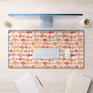 Bright Orange Watercolor Fish Pattern Desk Mat