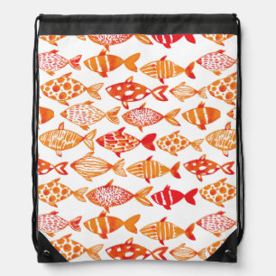 Bright Orange Watercolor Fish Pattern Drawstring Bag