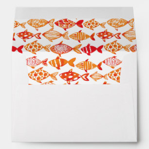 Bright Orange Watercolor Fish Pattern Envelope