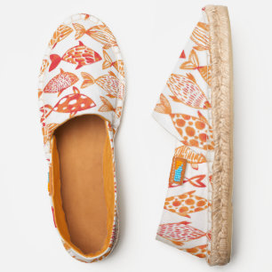 Bright Orange Watercolor Fish Pattern Espadrilles