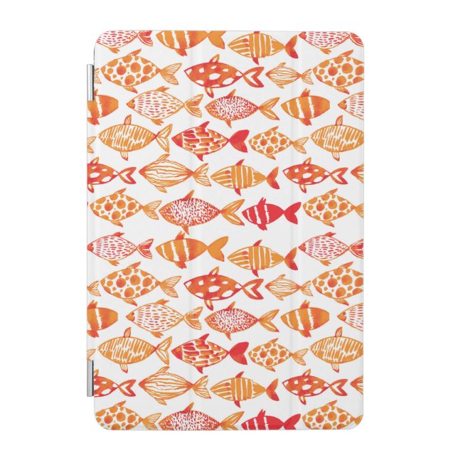 Bright Orange Watercolor Fish Pattern iPad Mini Cover (Front)