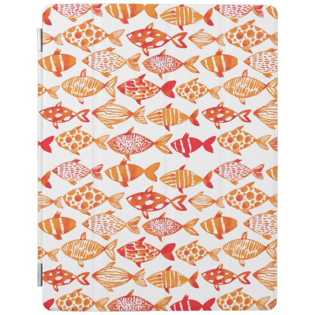Bright Orange Watercolor Fish Pattern iPad Smart Cover (Front)
