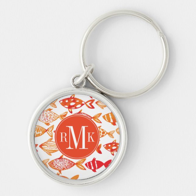 Bright Orange Watercolor Fish Pattern Keychain (Front)