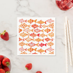 Bright Orange Watercolor Fish Pattern Napkins