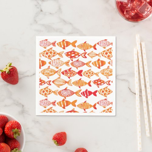 Bright Orange Watercolor Fish Pattern Napkins