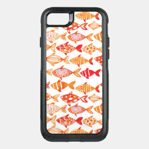 Bright Orange Watercolor Fish Pattern OtterBox Commuter iPhone SE/8/7 Case
