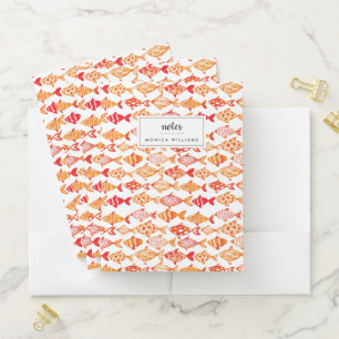 Bright Orange Watercolor Fish Pattern Pocket Folder