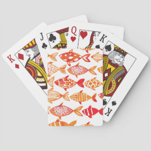 Bright Orange Watercolor Fish Pattern Poker Cards