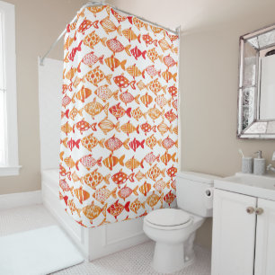 Bright Orange Watercolor Fish Pattern Shower Curtain