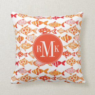 Bright Orange Watercolor Fish Pattern Throw Pillow