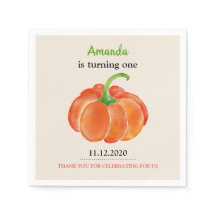 Bright Orange Watercolor Pumpkin First Birthday