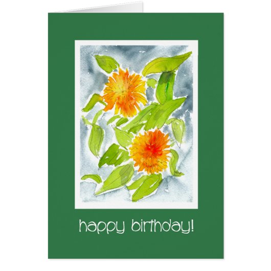 Bright Orange Watercolour Pot Marigolds Birthday Cards (Front)