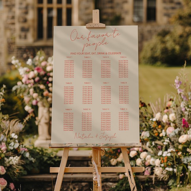 Bright Orange Whimsical Wedding Seating Charts Foam Board (Creator Uploaded)