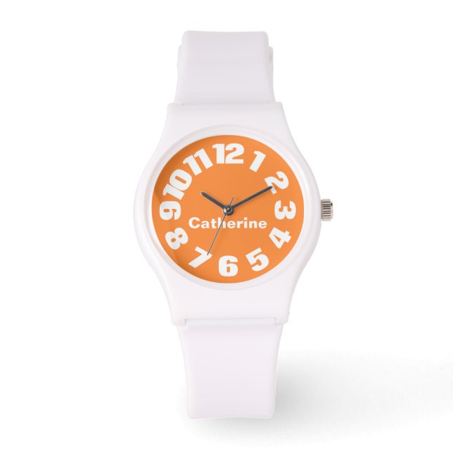 Bright Orange/White Personalized Women's Watch (Front)