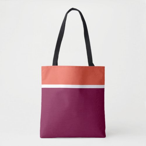 Bright Orange White Top Stripes On Raspberry Red Tote Bag