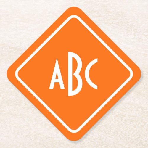 Bright Orange with White 3 Letter Monogram Paper Coaster