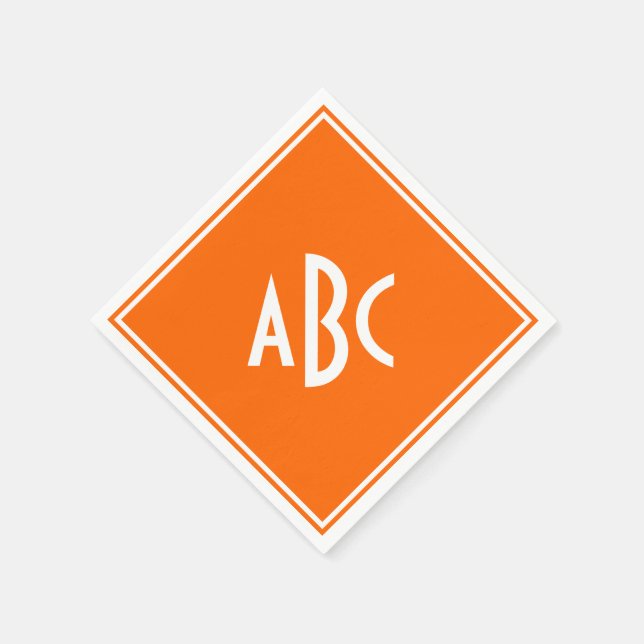 Bright Orange with White Monogram Paper Napkins (Corner)
