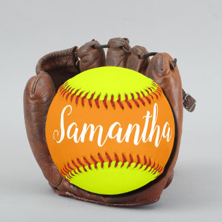 bright orange & yellow -add name softball