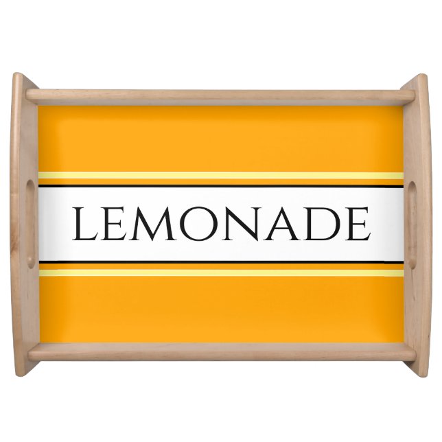 Bright Orange Yellow White "LEMONADE" Stripes Serving Tray (Front)