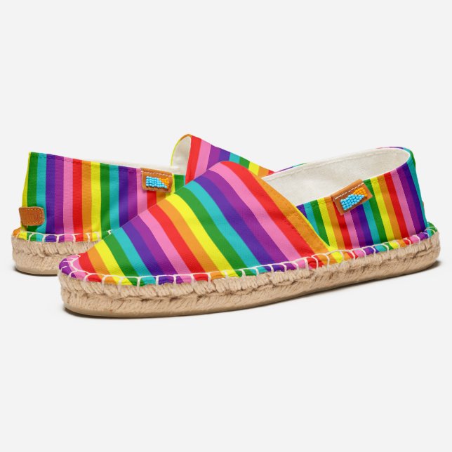 Bright Original 8 Stripes LGBT Rainbow Pattern Espadrilles (Angled)